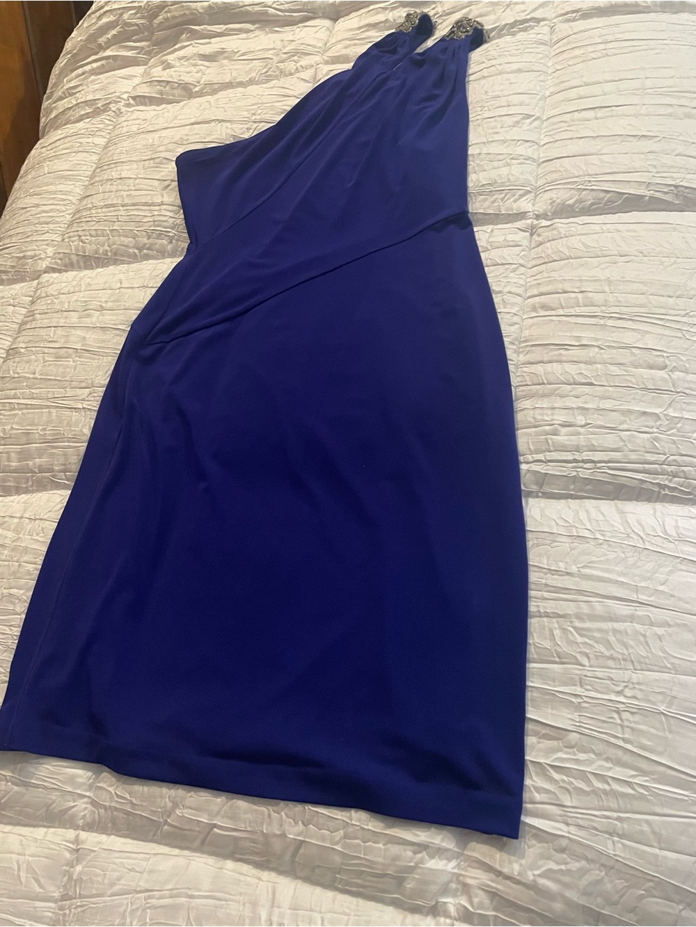 Calvin Klein Royal Blue One-Shoulder Evening Dress with Beaded Strap